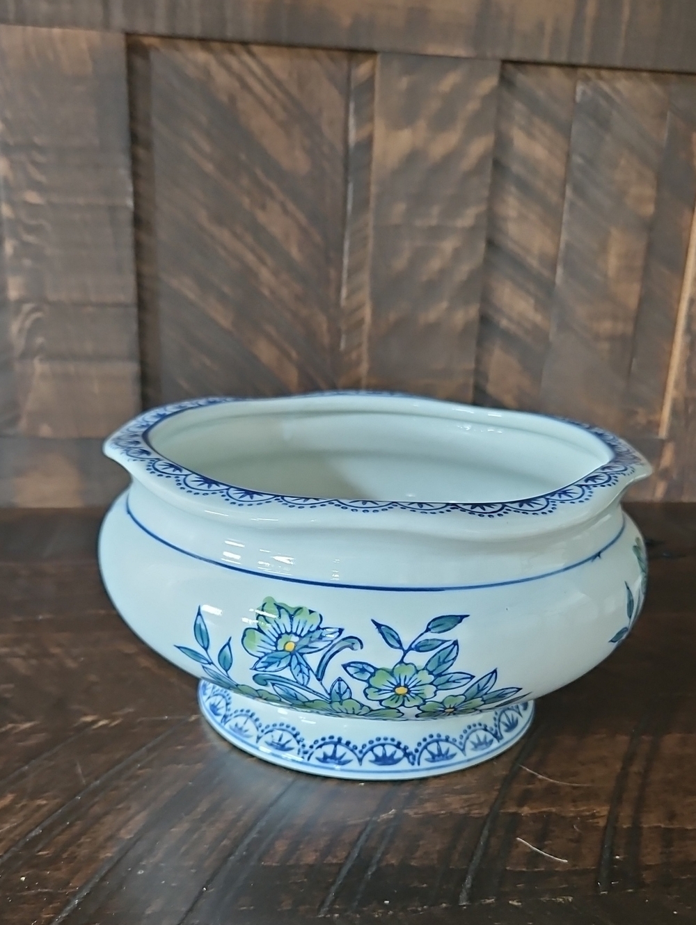 Vintage Blue and White Floral Ceramic Planter Decoware